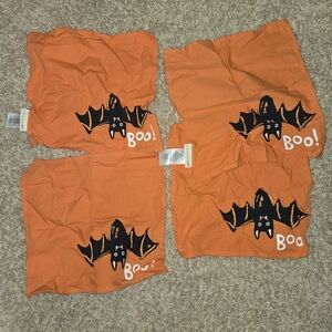 Pottery Barn Kids Halloween Cloth Napkins Bats Boo Orange Party Rare Set Of 4